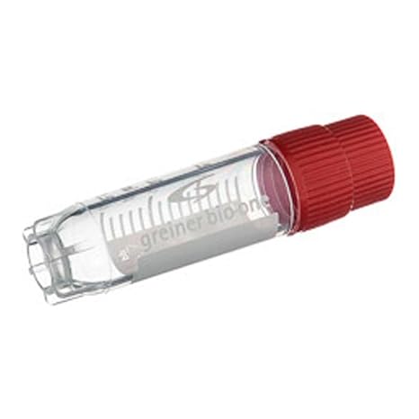 126280 Cryo.s Polypropylene Cryogenic Vial, Sterile, Round Bottom, Starfoot Base, External Thread Red Cap, ID Field, 2 mL Capacity (Pack of 500)