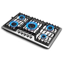 TOPWISH 36 Inch Gas Cooktop, 5 Burners Gas Stove Top, NG/LPG Convertible 304 Stainless Steel Built-in Propane Stovetop, Natural Hob with Thermocouple Flame Out Protection for Rvs Kitchen Apartments