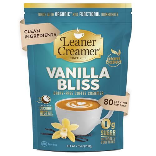 Leaner Creamer Plant-Based Coffee Creamer with MCT Oil, 0g Sugar, Keto Friendly, Dairy-Free Coconut Creamer Powder, Vegan Coffee Creamer, 80 Servings