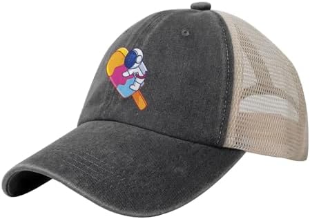 Cute Astronaut Hugging Ice Cream Baseball Cap Women Men Mesh-Back Hat Retro Trucker Hats Sun Hat