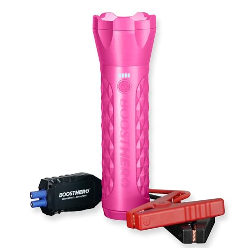 BoostHero Portable Car Battery Jump Starter, 6,000mAh Power Bank, LED Flashlight, with Smart Jumper Cables for up to 6.0L Gas4.0L Diesel Engines Pink