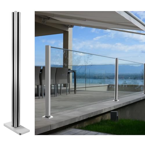 Glass Balustrade Post System - Corner Post - 43.5inch Silver Glass Railing Post for Decks, T304 Stainless Steel Glass Stair Post for Indoor & Outdoor for Balcony, Attic, Pool, Porch1Pack