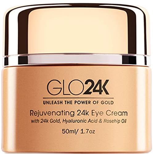 GLO24K Cream with 24k Gold, Retinol, Vitamins, and Hyaluronic Acid. Optimally Hydrate your Skin while you sleep. Rose Eye Cream