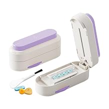 Multiple Pill Cutter - Pill Cutter Splitter for Small Tiny Large Pills Professional | Vertical Press-Down Cutting & Adjustable | Sturdy Blade & Guard | Includes Cleaning Brush (Purple)