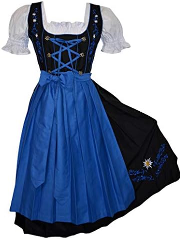 Edelweiss Creek Long 3-Pcs Black & Blue German Embroidered Oktoberfest Dirndl Dress