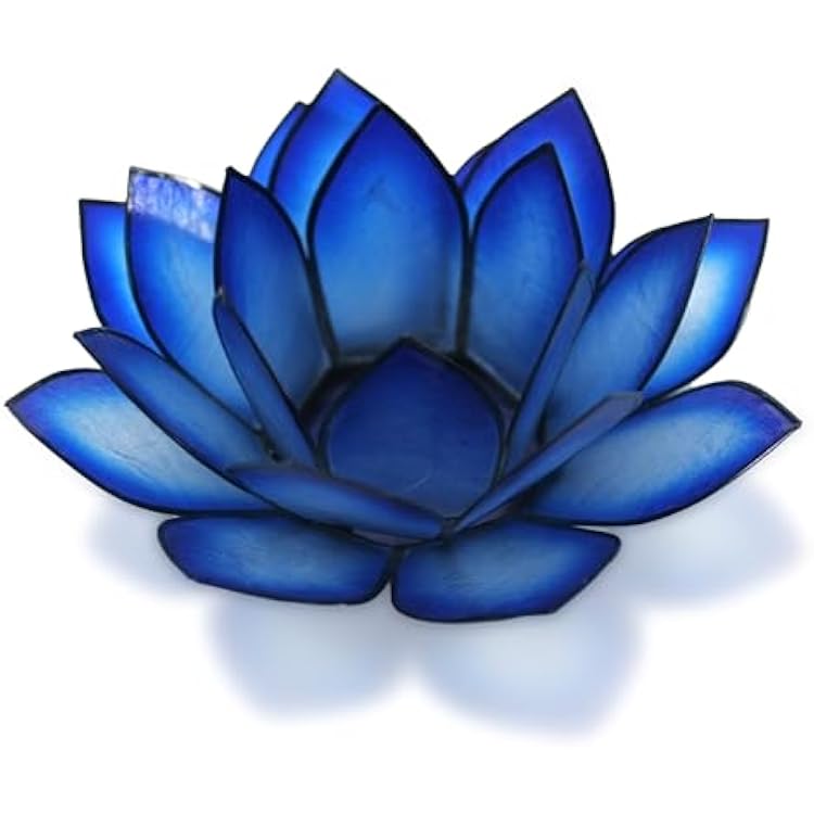 Om Gallery Capiz Shell Lotus Flower Decor Tealight Candle Holder for Serene Ambiance - Handmade Decorative Candle Holders for Meditation, Yoga, and Relaxation, Blue Lagoon