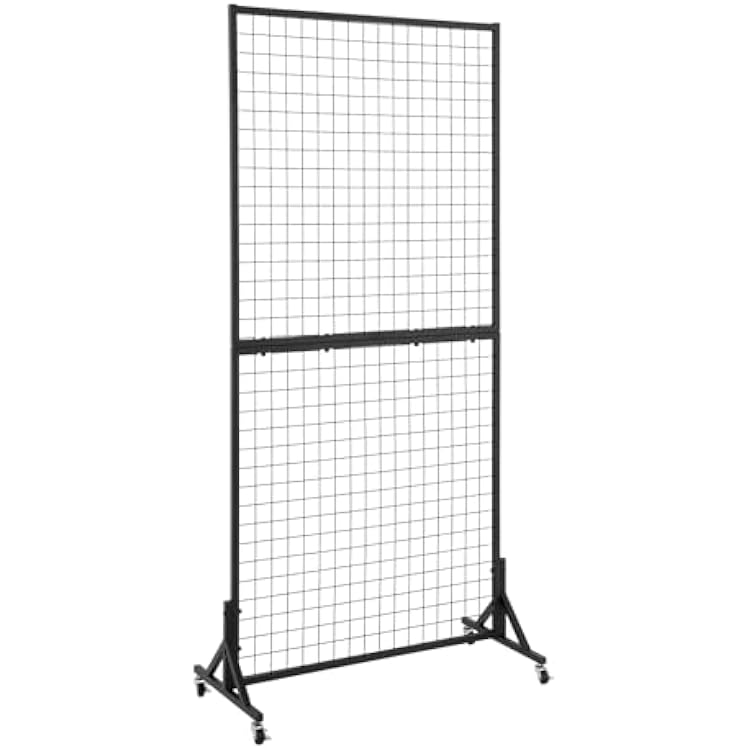 3 x 6 Grid Wall Panels Standing Wire Grid, Study Display Rack with T-Base Wheels Freestanding Gridwall Panel Tower for Shows, Black
