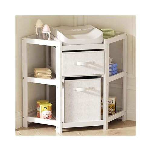 XJD Changing Table, Corner Baby Changing Table Dresser with 2 Storage Drawers, Diaper Changing Station with Pad for Nursery