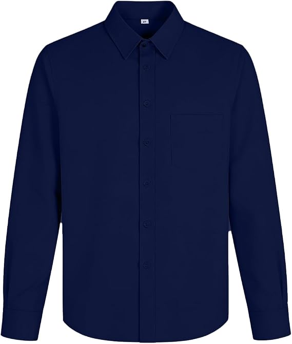 Boys Pure Cotton Dress Shirts Long Sleeve Button Down Formal School Uniform Shirts with Chest Pocket