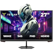 YEYIAN 27 Gaming Monitor 1080p FHD, 180Hz Fast IPS, 1ms Response, 97% sRGB, HDR10, FreeSync & GSync Compatible, UltraSlim Bezel, HDMI 2.0 + DP 1.4, 178 Wide View, Tilt Adjustable