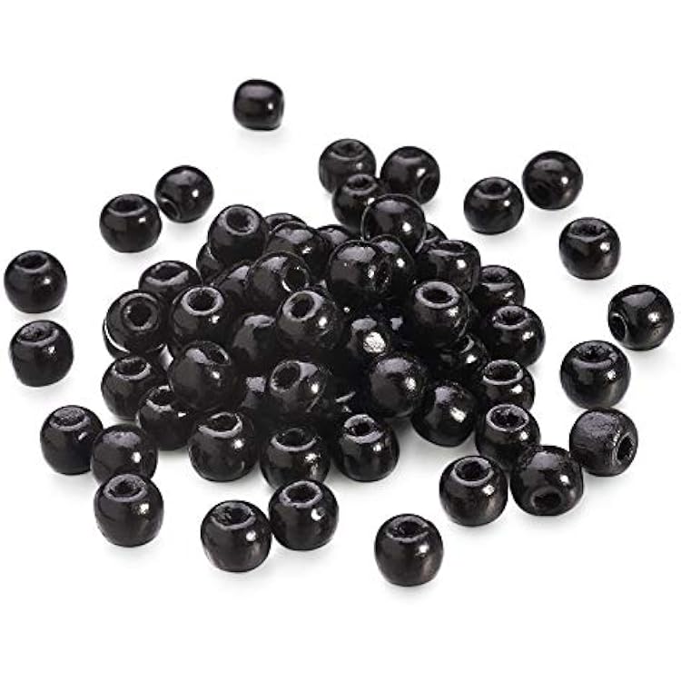 KISSITTY 200Pcs Natural Dyed Black Wooden Ball Spacer Beads 10mm Wood Loose Smooth Beads with 3.5mm Hole for DIY Craft Jewelry Making