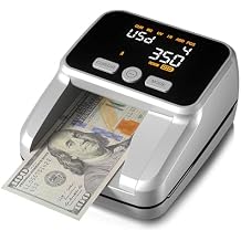 Counterfeit Bill Detector with 2.8" Digital Screen, Accurate UV/MG/IR/Image/Size Detection, 4-Way Orientation & Portable Counterfeit Money Detector Machine, Compatible with USD & EUR, Silver