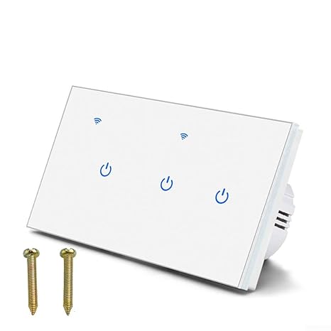 Smart Touch Switch, WiFi 2-Way Voice Control for Tuya App 220V, Tempered Glass Panel European Standard Double Control Model 146(3 Gang 2Way)