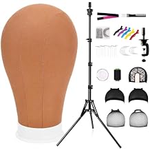 22 Inch Canvas Wig Head, Mannequin Head With 63inch Tripod Stand, Manikin Canvas Head Set for Wigs Making Display Styling with Tripod Table Clamp Wig Caps Pins Set Hair Brush, Clips(Brown)