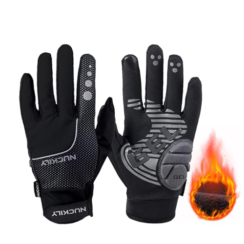 Unisex Cycling Gloves Touchscreen Full Finger Thickened Thermal Fleece Lining Winter Sports Mountain Bike Anti-Slip Touch Screen MTB Gloves Gel Padded for Men Women