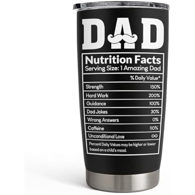 SANDJEST Tumbler Gifts for Dad from Daughter, Son - Dad Nutrition Facts 20oz Stainless Steel Insulated Coffee Travel Mug Christmas, Birthday, Fathers Day Gift