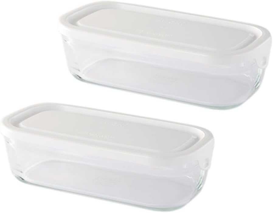 iwaki SKC3246-W2 Heat-resistant Glass Pack & Microwave Box, Half, White, 16.9 fl oz 500 ml, Set of 2, Stackable Rectangular Pack, Set of 2