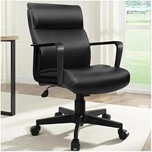Managerial Chairs, Leather Office Desk Chair Mid-Back Desk Chair Soft Executive Swivel Office Chair with Arms and Wheels Swivel Arm Chair (Color : Black)