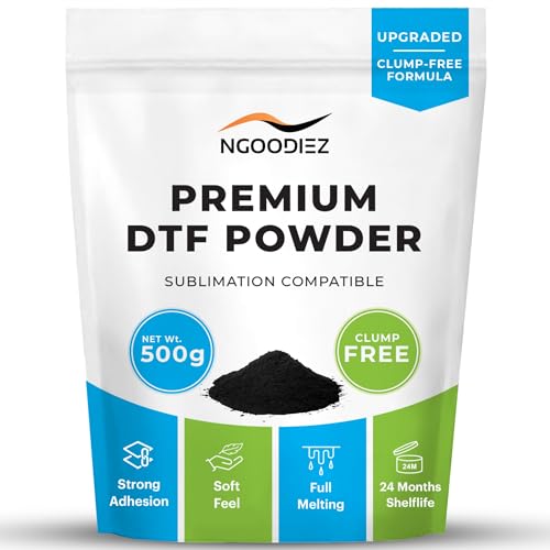 NGOODIEZ DTF Powder Digital Transfer - Hot Melt Adhesive, DTF Pretreat Transfer Powder for Direct Printing on Any ColoredWhite Fabric, Adhesive Powder for DTF Printer & Film Black, 17.6 oz  500 g