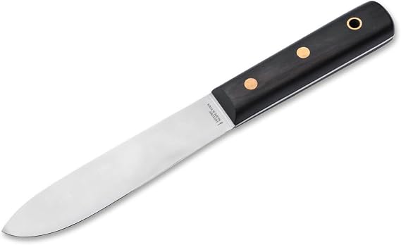 History Knife & Tool Sailor s Knife with Traditional saltwater-resistant ebony handle scales, secured with brass rivets and a brass lanyard hole, and a robust black leather sheath with belt loop