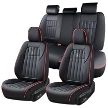FLORICH Leather Seat Cover, Car Seat Covers Full Set, Waterproof Car Seat Protectors 5 Seats, Front and Rear Seat Covers for Cars, Automotive Seat Protector Fit for Most Cars Trucks - BlackRedLine