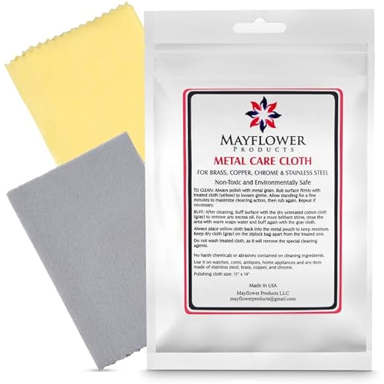 Mayflower Polishing Cloth for Stainless Steel Copper Brass Chrome Made in USA Non Toxic 2 Cotton Cleaning Set 11 x 14 in ea.User-Friendly Cleaner for Kitchen Watch Musical Instruments Coins Antiques