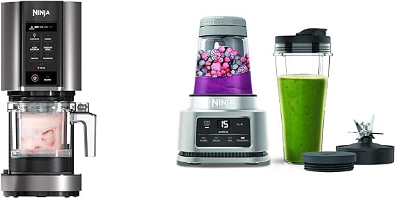 Ninja CREAMi Ice Cream Maker & Frozen Dessert Maker with 3 Tubs, 7 Programs, Makes Ice Cream & Foodi Power Nutri Blender 2-in-1, 700ml Cup & 400ml Bowl with Power Paddle