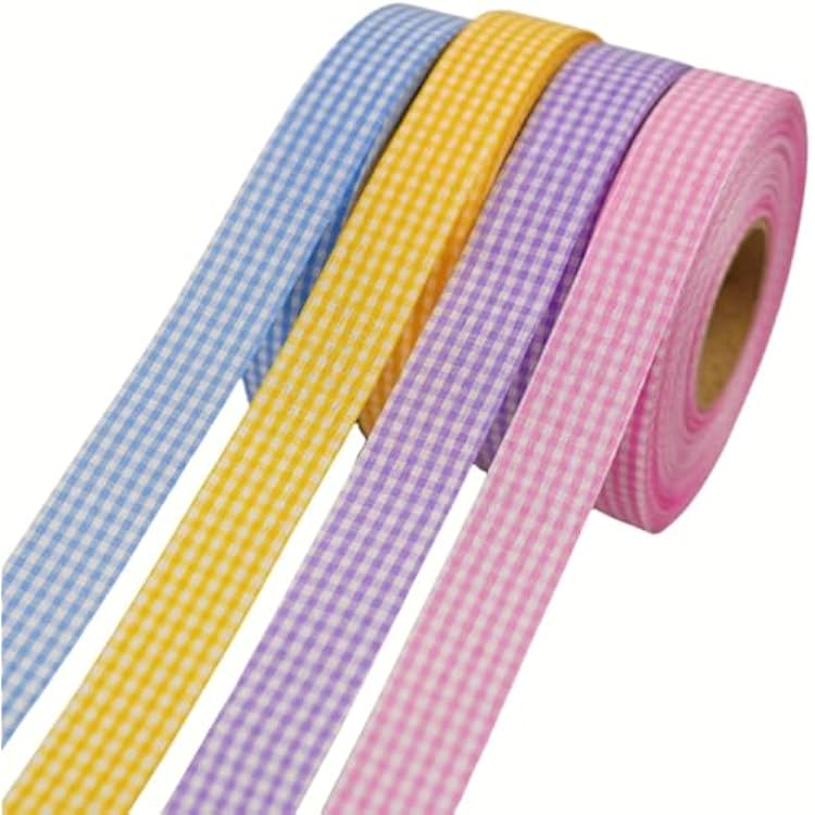 200 Yards 4Color Gingham Ribbon Variety Pack 34 X 50YardsRoll Assorted Christmas Easter Plaid Checkered Ribbon for Crafts Gift Wrapping Hair Bows Birthday Shower Decor Bright-4colors