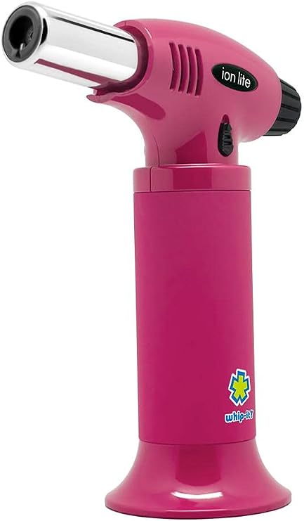 Whip-It! Ion Lite Torch, All Pink. Butane Torch Lighter, Refillable Cooking Torch with Adjustable Flame, Safety Lock for Soldering, Kitchen, Welding