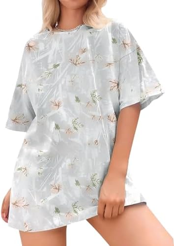 Camo T Shirt Women Maple Leaf Camouflage Crewneck Shirts Lightweight Streetwear Baggy Tee