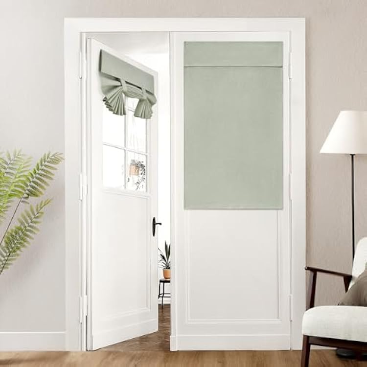 HOMEIDEAS 100% Linen Blackout French Door Curtains, Privacy Door Window Curtains, 26 X 40 Inch Room Darkening Blinds, Thermal Insulated Shades for Bedroom, 1 Panel, Sage Green