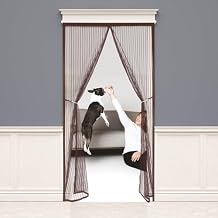 Magnetic Screen Door for Sliding Door, 33.5 x 74.8 Inches Keep Fresh Air in, Hand-Free, Kid/Pet Friendly Walk Through, Screen Door Mesh for Entrance/Back/Front Doors, Brown