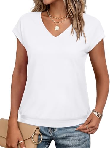 V Neck Cap Sleeve Top Women Banded Bottom T Shirts Fashion Blouse Summer Spring Beach Vacation Outfits Clothes 2026