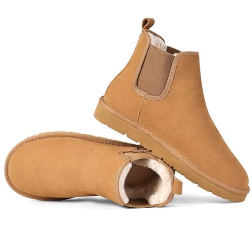Chelsea Boots Women Warm Comfort Anti-slip Ankle Snow Fuzzy Fall Winter Short Boots for Outdoor Indoor Brown
