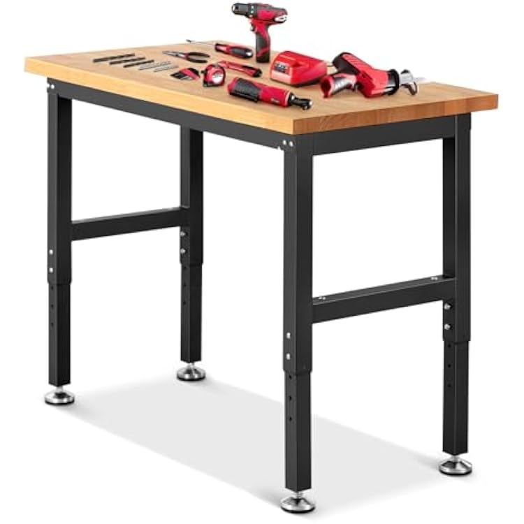 41 x 20 Adjustable Height Workbench for Garage Heavy Duty Rubberwood Top Work Table 1500 LBS Capacity Work Bench for Workshop, Office & Home