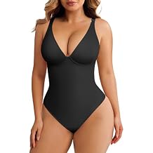 FeelinGirl Shapewear Bodysuits for Women Tummy Control Body Suits Deep V Neck Thong Body Shaper