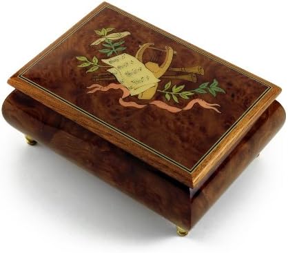 MusicBoxAttic Gorgeous Lyre and Sheet Music with Ribbon Musical Jewelry Box - Many Songs to Choose - Sleeping Beauty Waltz (Once Upon a Dream)