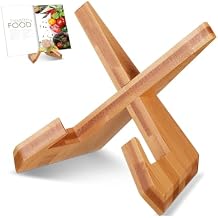 Cookbook Stand for Kitchen Counter, Kitchen Recipe Book Holder, Bamboo Wooden Cookbook Holder, Rustic Cook Bookstand Tablet Stand for Farmhouse Decor for Hardcovers, Magazine(Brown)
