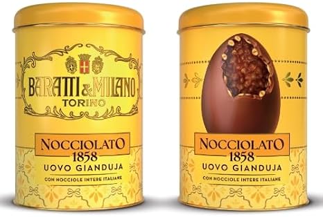 Baratti & Milano Nocciolato 1858 Chocolate Egg in Historical Tin Hazelnut and Gianduja 120g Gluten Free