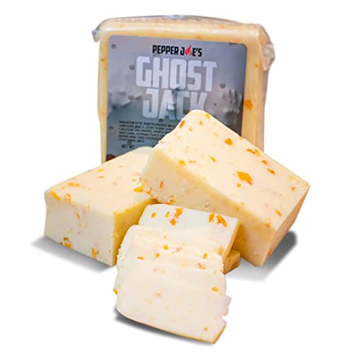 Pepper Joes Ghost Monterey Jack Cheese World-Famous Wisconsin Cheese with Spicy Kick Hot Ghost Chili Pepper Cheese Block 8-12 Ounces