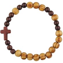 Hand-Crafted Olive Wood Mini Rosary Bracelet with oval Beads and Cross