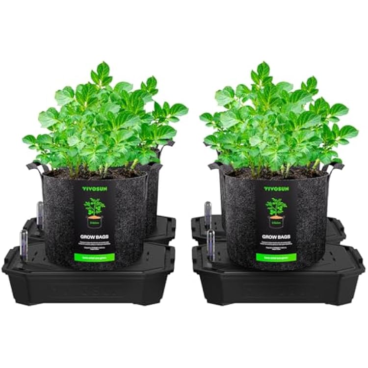VIVOSUN 4-Pack FlexFeed Self-Watering Pots with Grow Bags, Auto Irrigation Fabric Pot Base with Water Meter & Maintenance Window, for Use IndoorsOutdoors in Grow Tents, Greenhouses, Gardens