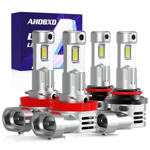 AHOBXD 9005 H11 LED Bulbs Combo,Upgraded 900% 90000LM Brightest 1:1 Halogen Size H11 9005 Bulbs with Cooling Fan 80000hours Lifespans Super Bright H11 9005 Fog Light BulbsPack of 4