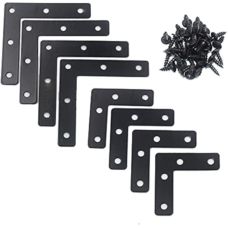 DGOL 20 Packs Two Sizes 3-18 inch and 2 inch L Black Flat Corner Braces with Screw, Picture Photo Frame Angle Bracket