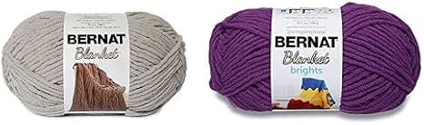 Bernat Blanket Yarn, 10.5 oz, Pale Grey, 1 Ball Bundle Blanket Bright Yarn, Pow Purple