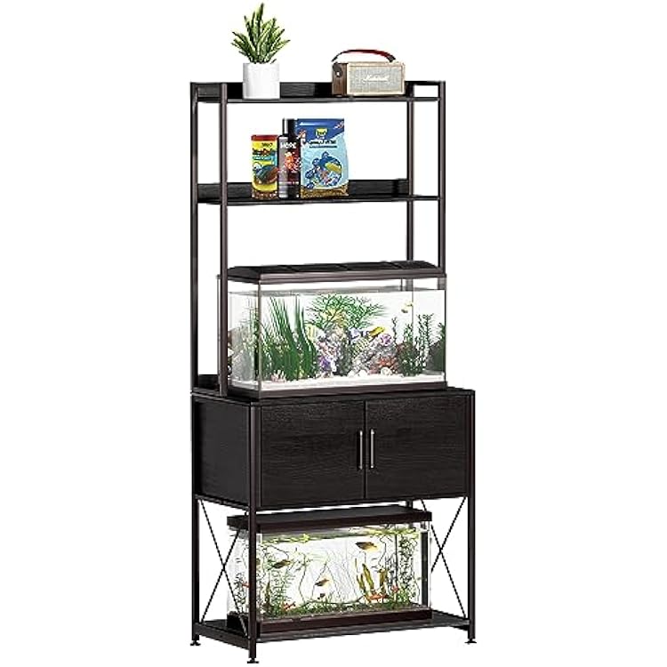 Herture 20-29 Gallon Fish Tank Stand, Aquarium Stand with 2 Shelves and Cabinet Accessories Storage, for 20 Gallon Long Aquarium, Metal Frame 32.28 L16.53 W PG03YGB