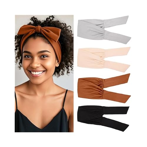 4 Pieces Adjustable Headbands for Women Elastic Knotted Boho Headbands For Women Fashion Wide Headband Hair Scarf Headband Yoga Workout Head Bands Hair Accessories Band