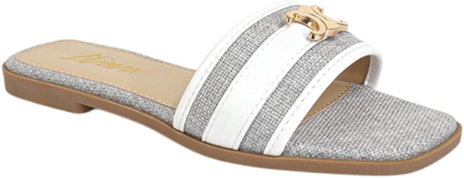 Liliana Women's Square Open Toe Raffia Flat Sandals