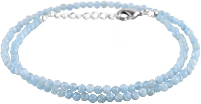 OdrillionGems Natural Blue Aquamarine Gemstones Beads Necklace, Handmade Choker Women Jewelry, March Birthstone, Healing Crystal Valentine Gifts, Adjustable Size 18inch