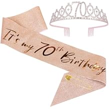 70th Women Birthday Sash and Tiara Set Rose Gold Sash Crown Party Favors Supplies for Women Party